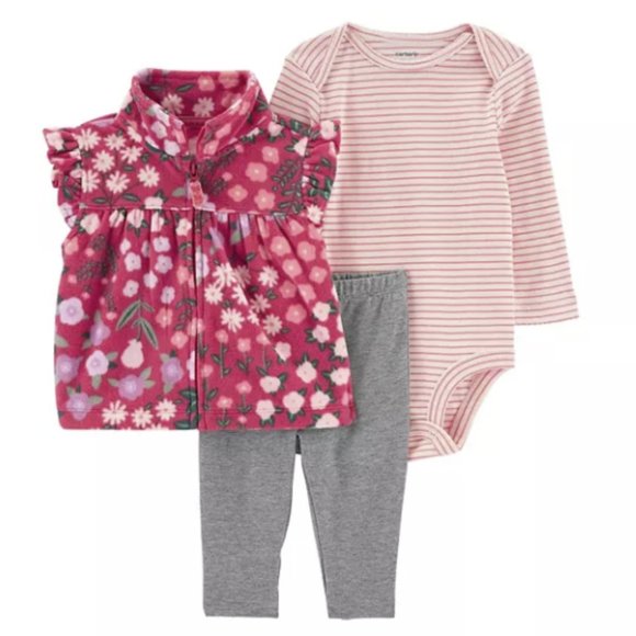 BABY GIRL CARTERS 3 PIECE FLORAL VEST SET SIZE 9M  #K76 - Picture 1 of 2